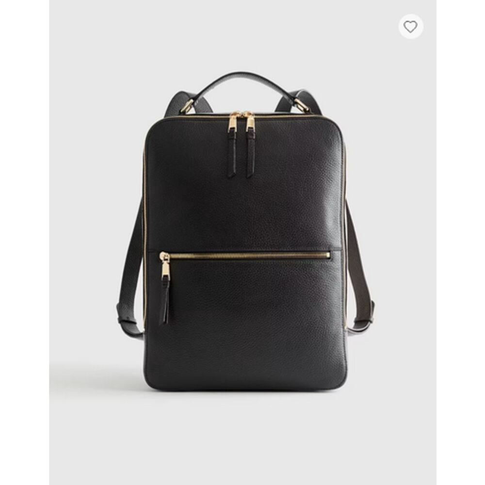 Quince Black Leather Backpack with Gold Hardware